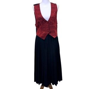 Vintage black wool pleated maxiskirt with vest size 8